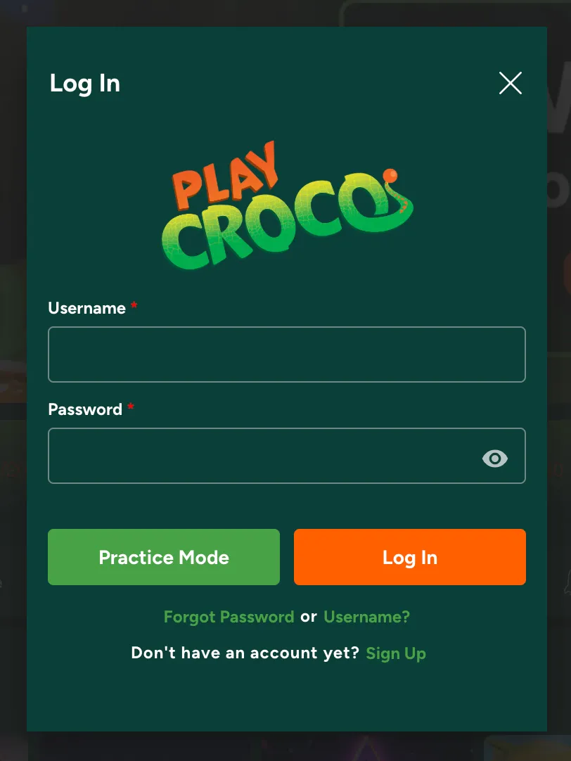 playcroco-casino login page